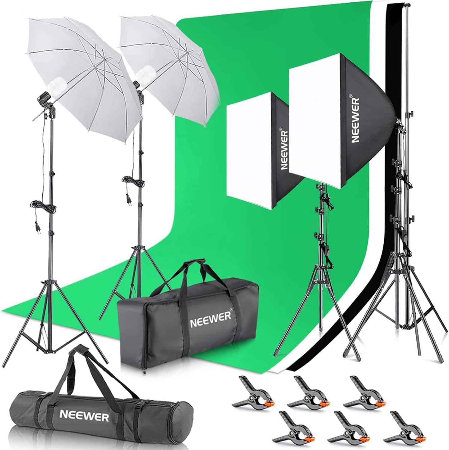 NEEWER kit de luces con softbox y fondo verde
