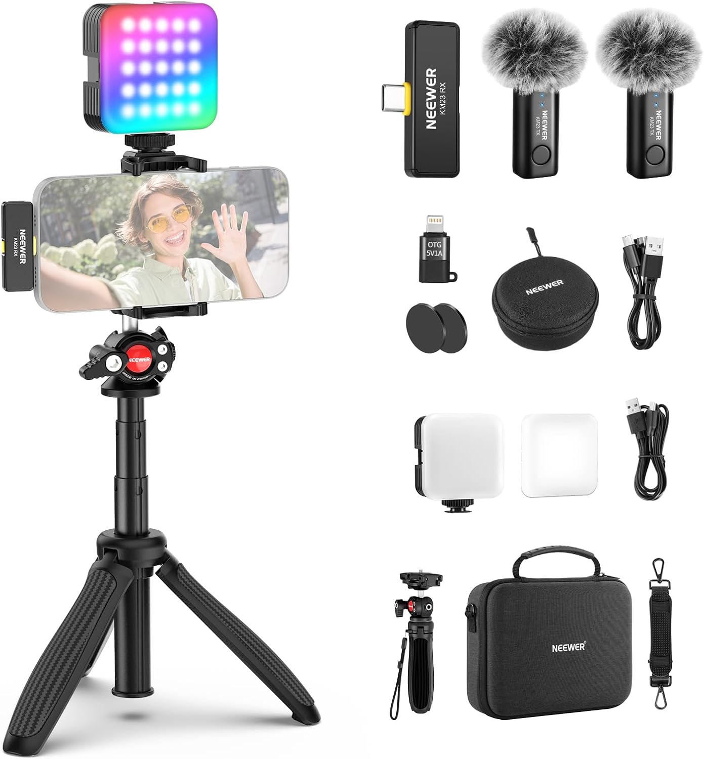 NEEWER Kit Vlogging para Teléfono con Luz LED RGB