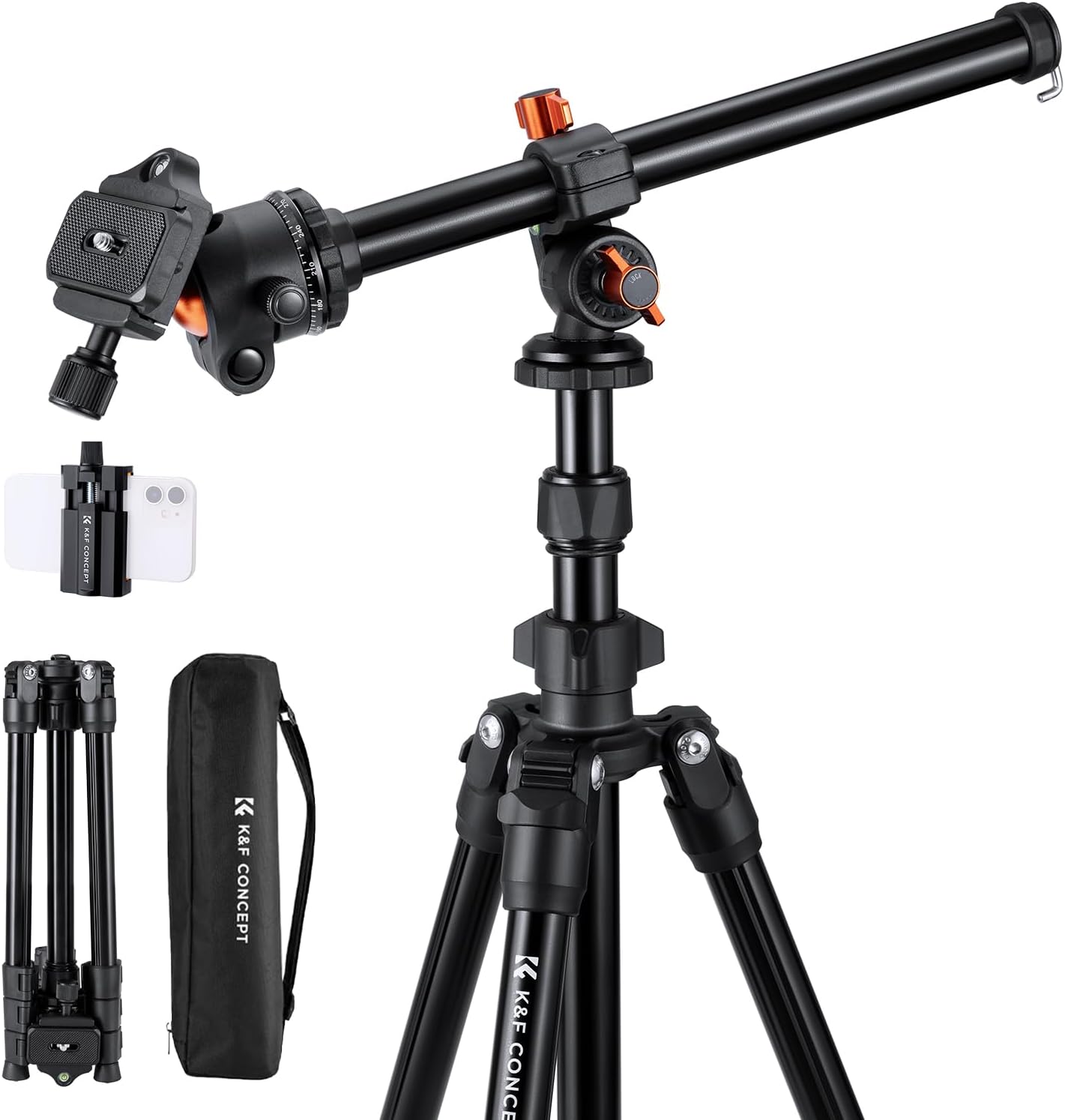 K&F Concept trípode 195 cm con brazo extensible para grabación cenital
